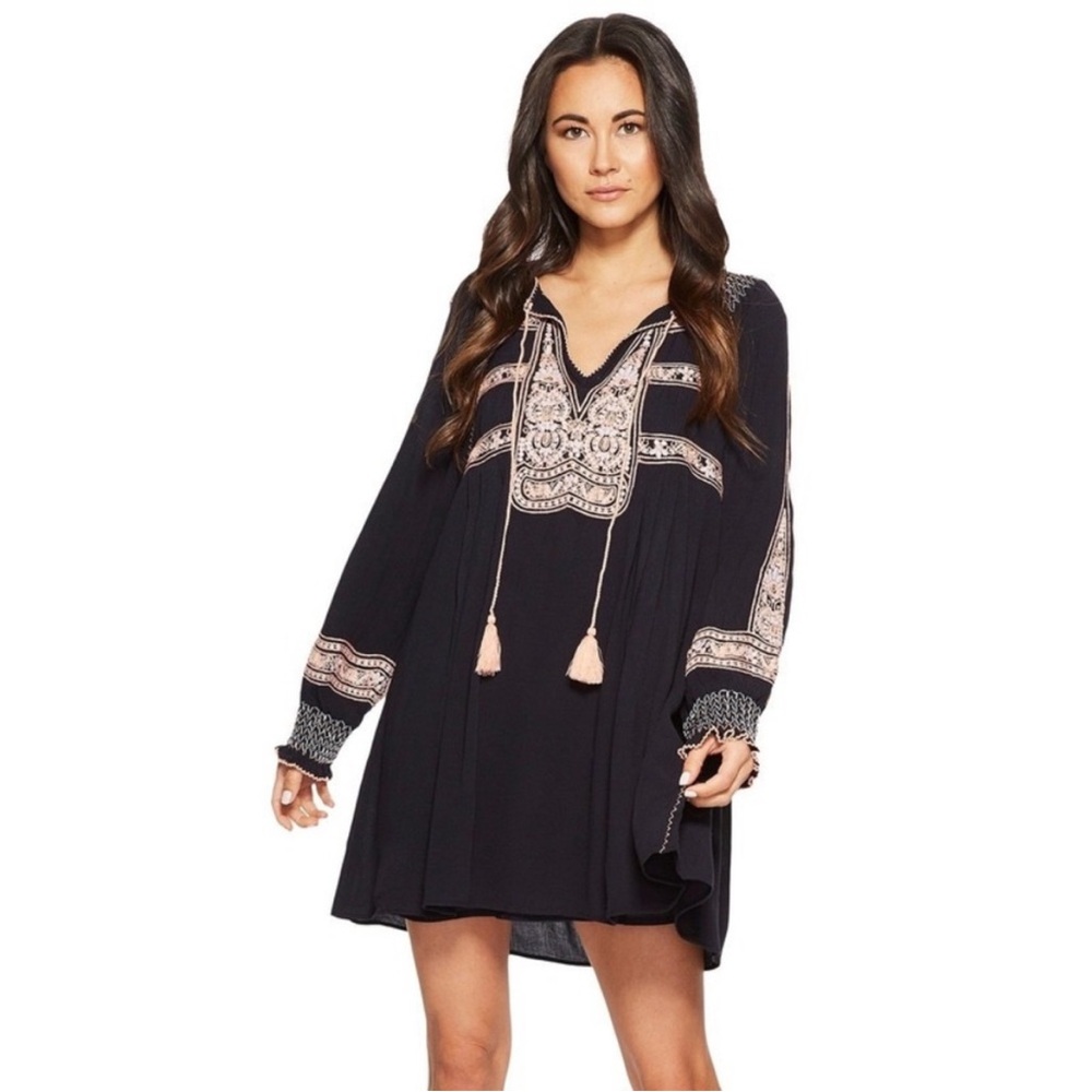 Free People Wind Willow Embroidered Boho Mini Dress